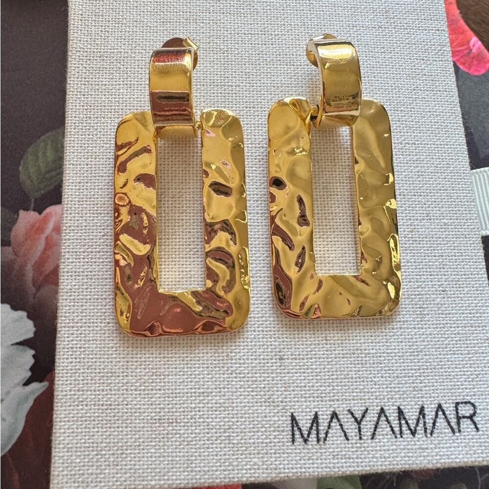 Mayamar Hammered Rectangle Statement Earrings — 24K Gold Plated — NIB (Sold Out)